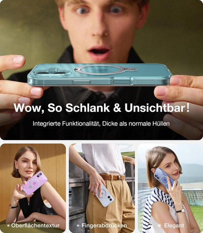 360° Ostand Spin Magsafe Hülle iPhone 16 Militärschutz Diamant-Klar