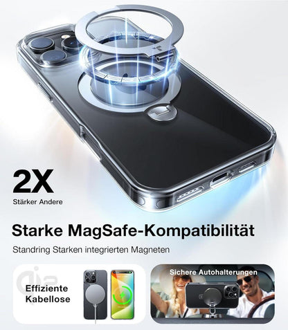 TORRAS 360° Ostand Spin iPhone 16 Pro Max Hülle Magsafe Militärschutz Diamant-Klar Anti-Vergilbung Transparent Case