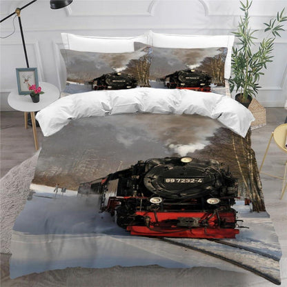Bettwäsche-Set Eisenbahn Retro 220x240 cm | 3-teilig mit Kissenbezügen