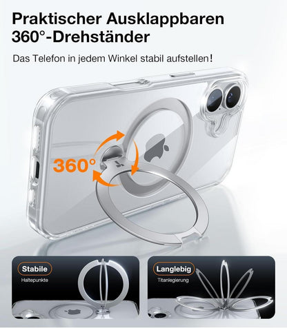 iPhone 16 Plus Hülle mit Magnetischem 360° Standring & Militärschutz