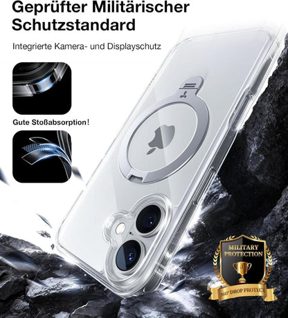 TORRAS 360° Ostand Spin iPhone 16 Plus Hülle Magsafe Transparent Militärschutz
