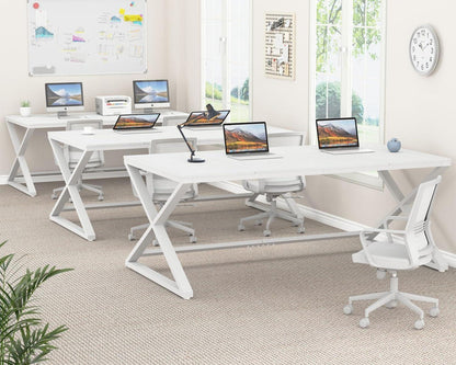 70 Zoll Weißer Schreibtisch für Home Office mit X-förmigen Metallbeinen