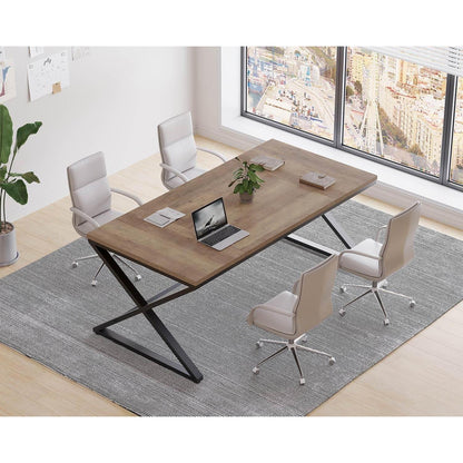 Großer Schreibtisch 180cm Schwarz Eiche MDF Modern Home Office