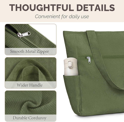 Große Cordury Umhängetasche Reißverschluss Taschen Grün Fitnessstudio Reisen