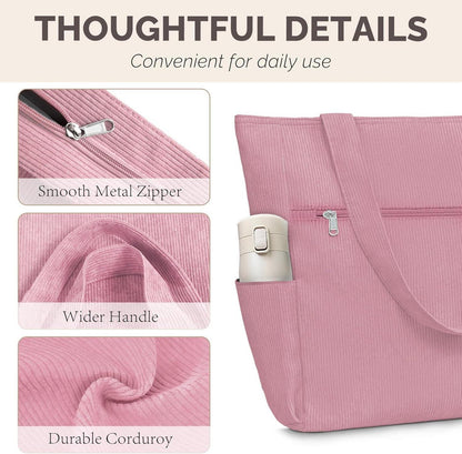 HOMESPON Cordury Tote Bag Rosa Umhängetasche Reisen Fitnessstudio Urlaub