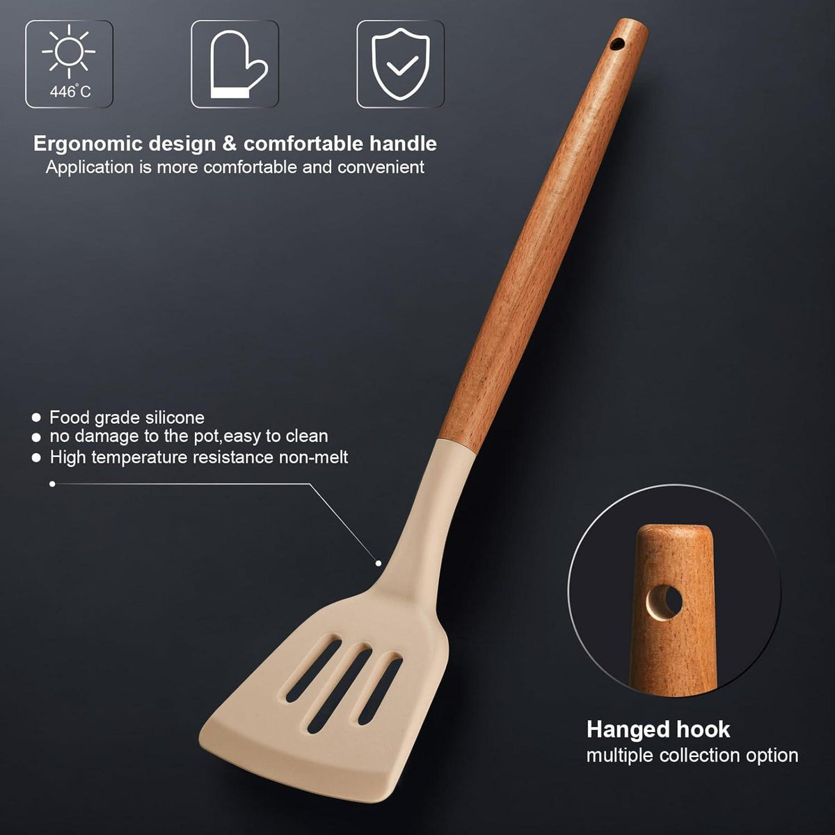 18-teiliges Küchenmesser-Set mit Silikon-Utensilien & Messerblock Khaki