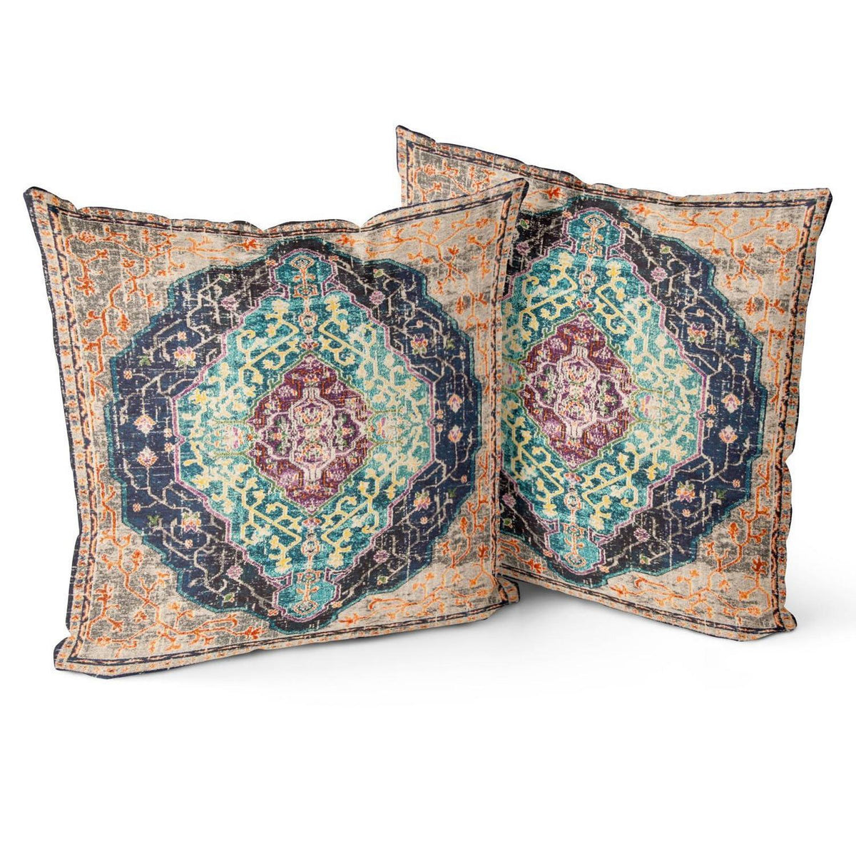 Boho Kissenbezüge 2er Set – Burlywood, Vintage Design 50x50 cm