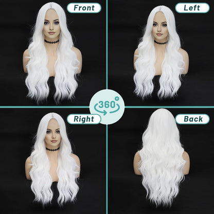 Lange gewellte weiße Anime Cosplay Perücke 60cm