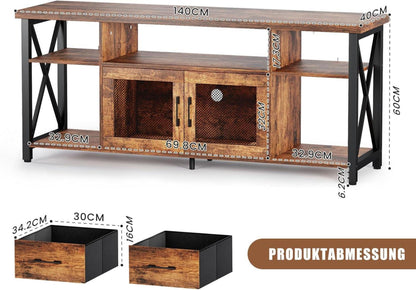 TV Schrank im Industriestil mit Metallgittertür - 140cm