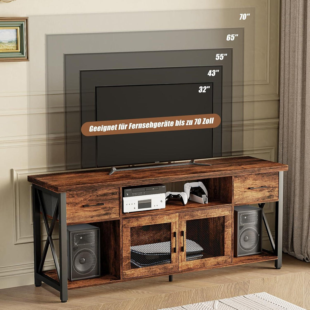 TV Schrank Board Industrial Stil 140cm Holz Lowboard 55 Zoll Fernseher