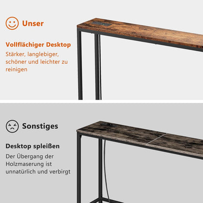 Konsolentisch Schmal mit Steckdosen USB Anschlüssen Vintagebraun