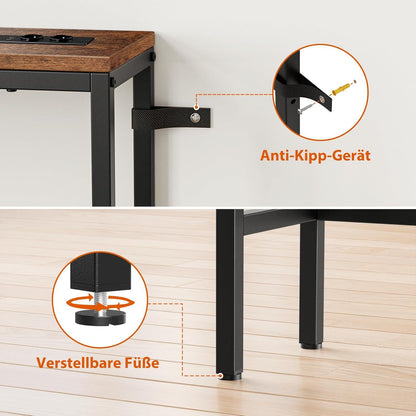 Konsolentisch Schmal mit Steckdosen USB Anschlüssen Vintagebraun