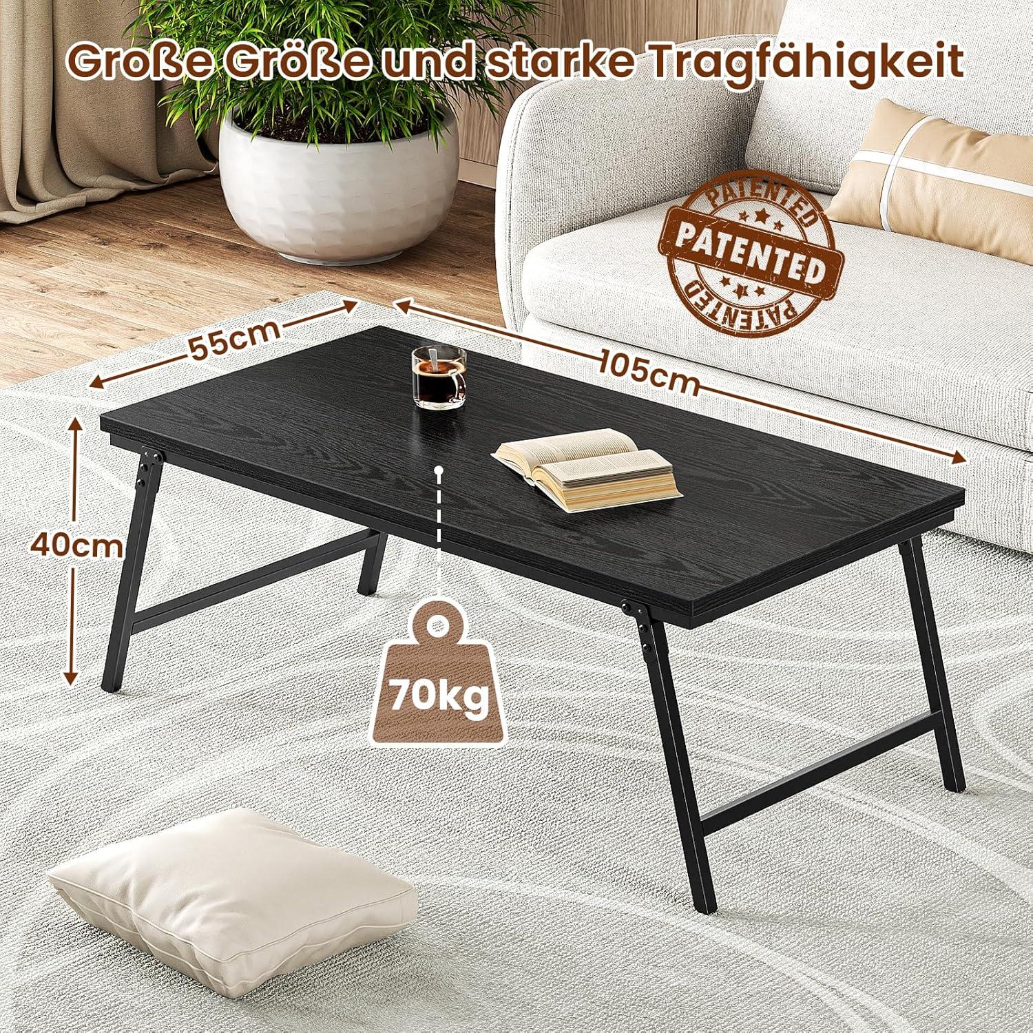 Klappbarer Couchtisch Holz Schwarz 105x55x40cm