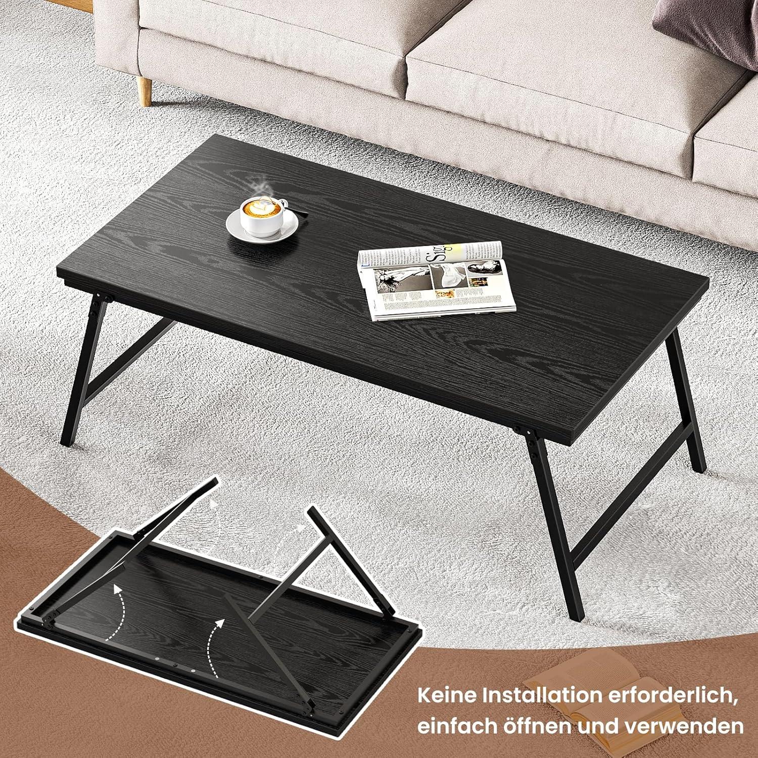 Klappbarer Holz-Couchtisch Wohnzimmer-Schwarz 105x55x40cm