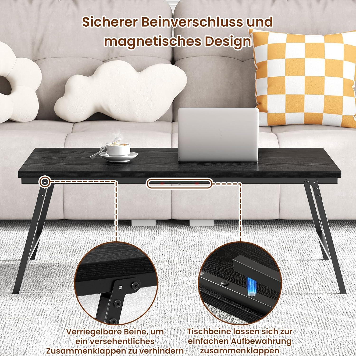 Klappbarer Couchtisch Schwarz Holz 105x55x40cm Wohnzimmer Büro