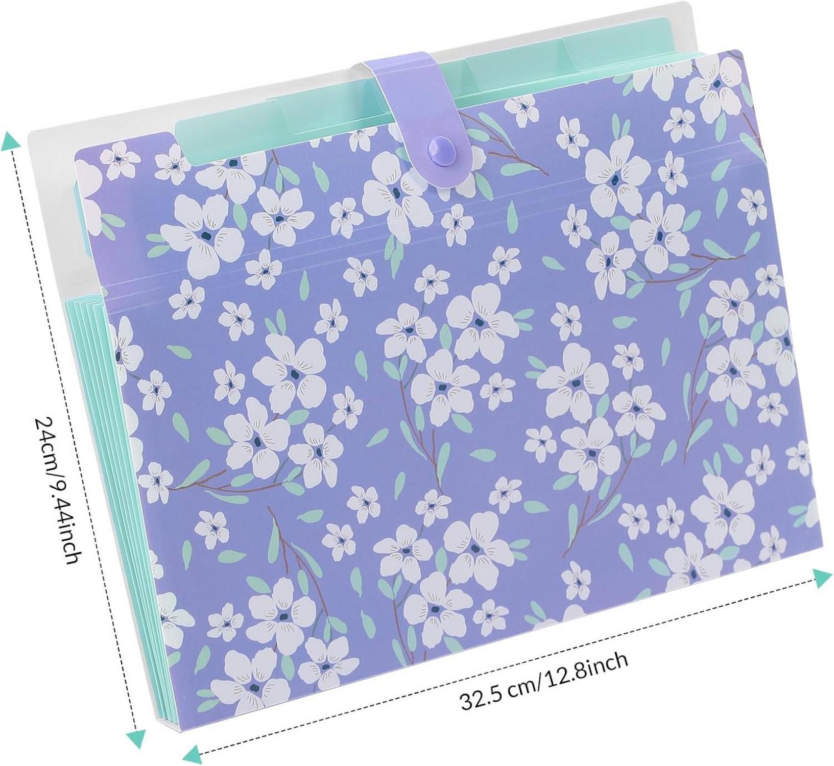 Dokumentenmappe A4 6 Tasche Floral Schnalle Ordnungssystem Mappe Lila