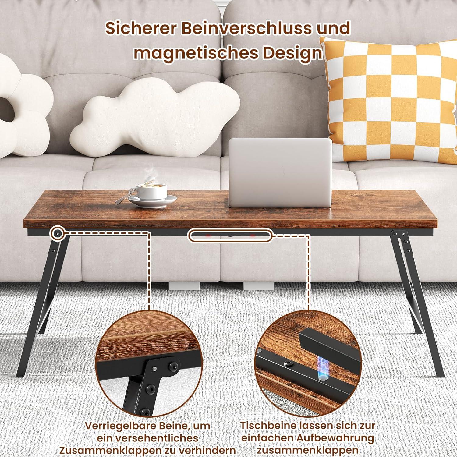Retro Couchtisch Klappbarer Wohnzimmertisch 105x55x40 cm Holz dunkelbraun