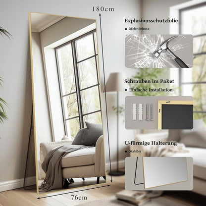 Ganzkörperspiegel 180x76cm – Stehspiegel für Schlafzimmer & Wohnzimmer