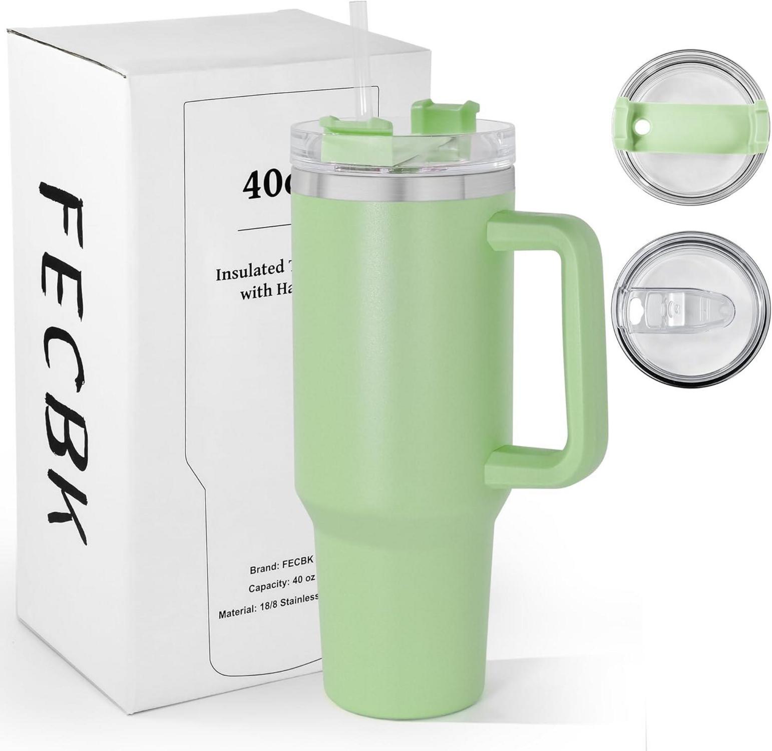 Isolierter Thermobecher mit Griff und Strohhalm 1,2L, Auslaufsicherer
