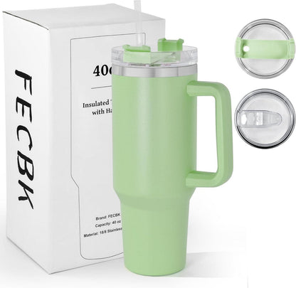 Isolierter Thermobecher mit Griff und Strohhalm 1,2L, Auslaufsicherer