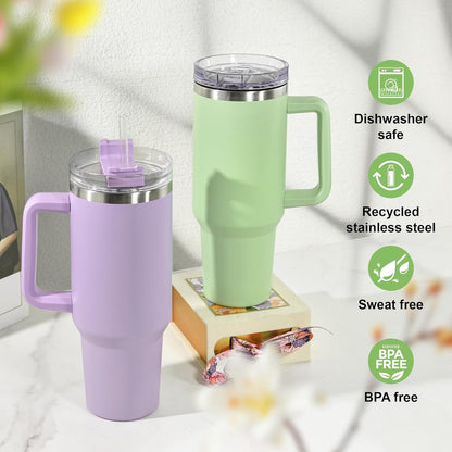 Vakuumisolierte Thermotasse mit Strohhalm 1,2L, Auslaufsicher, Griff, 12 Std