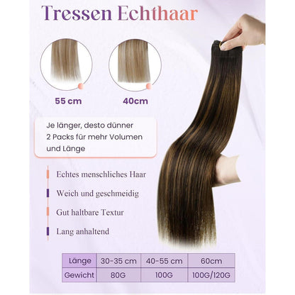 Echthaar Tressen Braun Balayage Ombre 50cm #2/8/2
