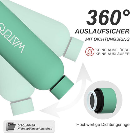 Isolierte Trinkflasche Edelstahl 500 ml Thermo Wasserflasche Auslaufsicher Minze