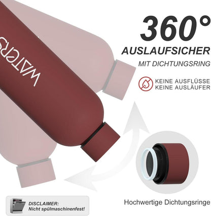 Isolierte Trinkflasche Edelstahl 500ml Thermo Wasserflasche Auslaufsicher Rot