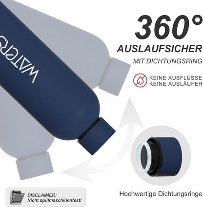 Isolierte Edelstahl Trinkflasche 500 ml Thermoskanne Auslaufsicher & Isolierend - Dunkelblau