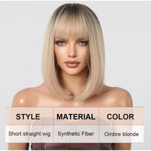 Ombre Blonde Bob Perücke mit Pony für Frauen - Kurz Gerade