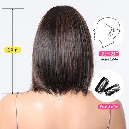 Dunkelbraun Highlight Bob Perücke mit Pony Synthetisches