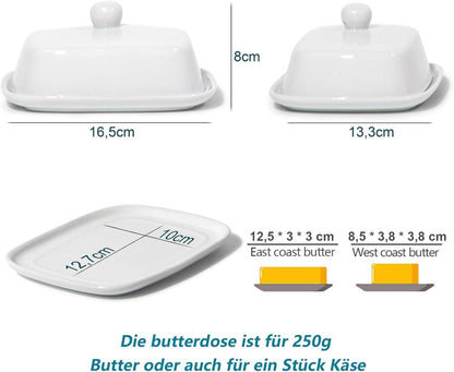 Hochwertige Butterdose Keramik für 250g Butter, Porzellan