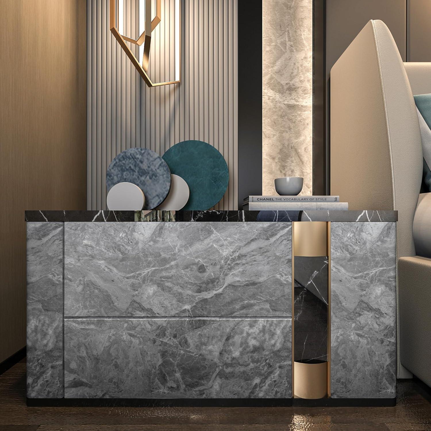 Selbstklebende Marmor Folie 122CMx9M Grau Marmoroptik Vinyl Tapete DIY