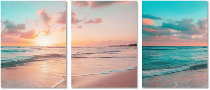 Strand Sonnenaufgang Ozean Leinwand Wandbilder Set 3 Stk. 12x16in