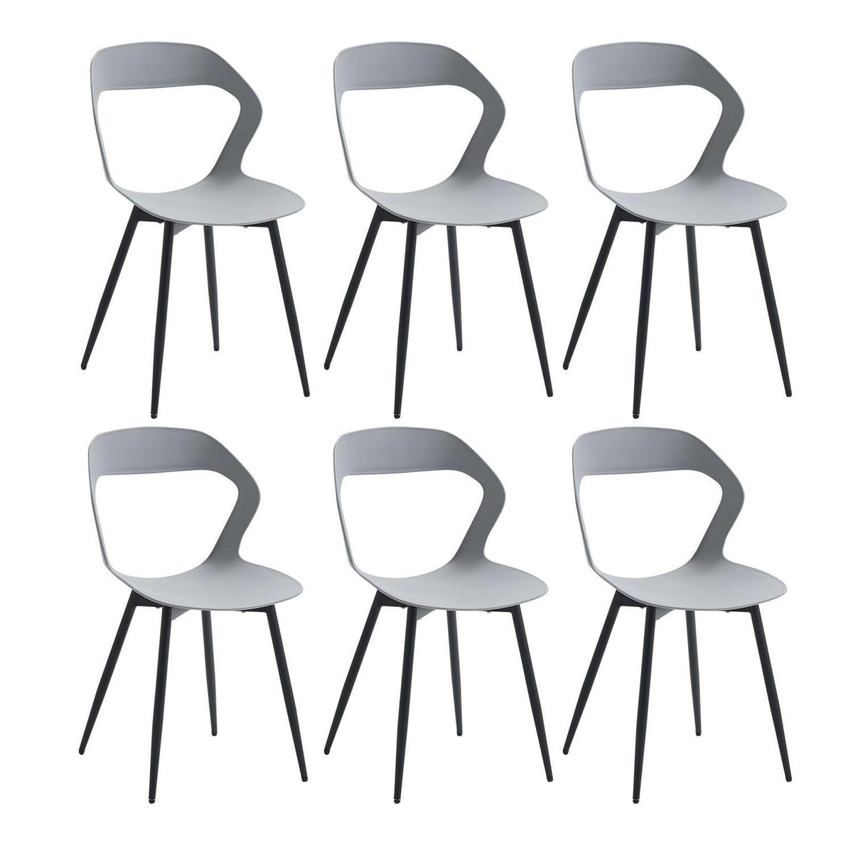 Nordischer Esszimmerstuhl Set 6er – Grau & Schwarz, Metallbeine
