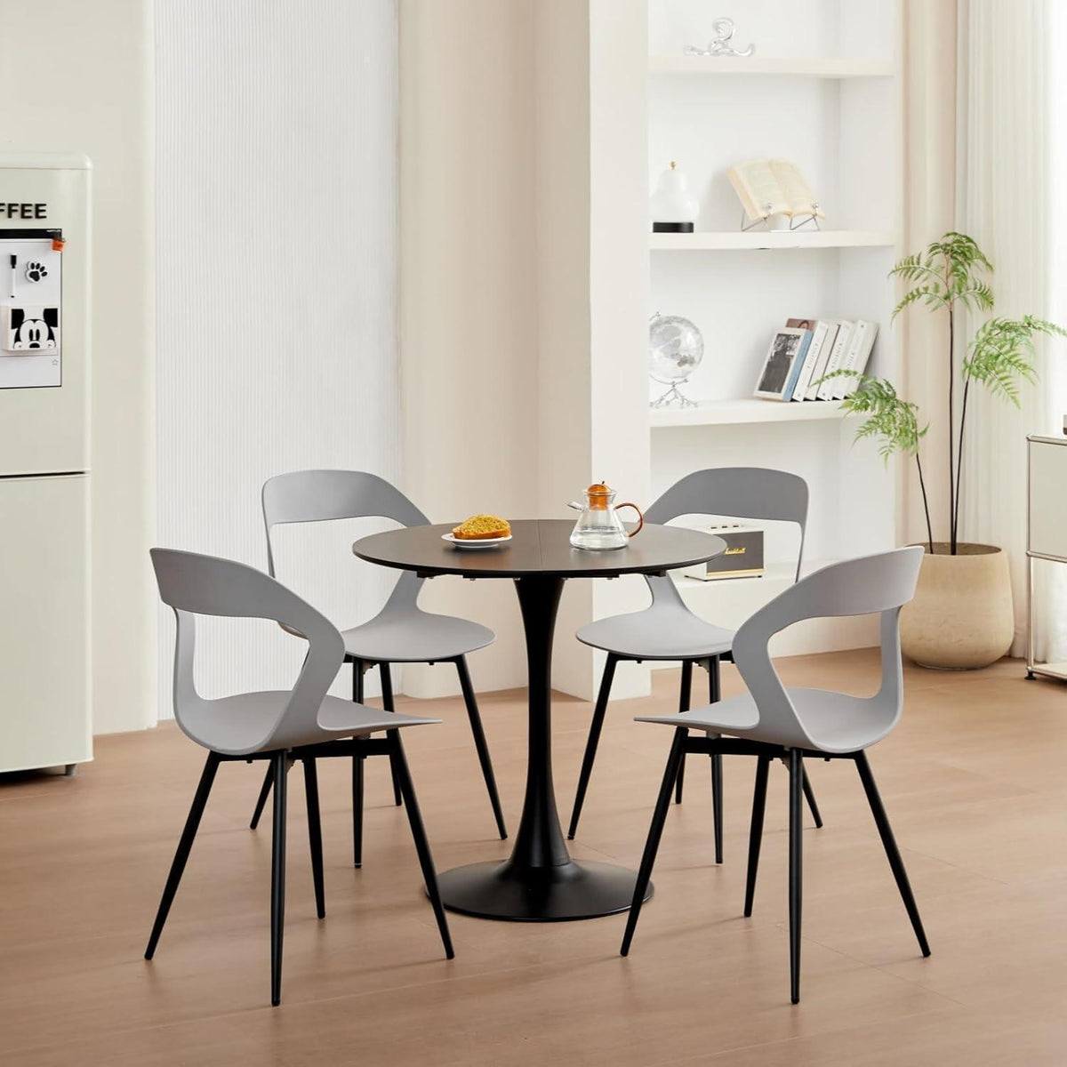 Nordischer Esszimmerstuhl Set 6er – Grau & Schwarz, Metallbeine