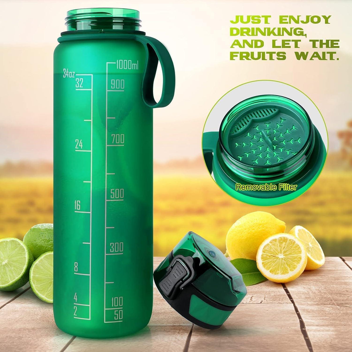 Trinkflasche 1L Sport Wasserflasche BPA-frei mit rutschfestem Gummi Griff