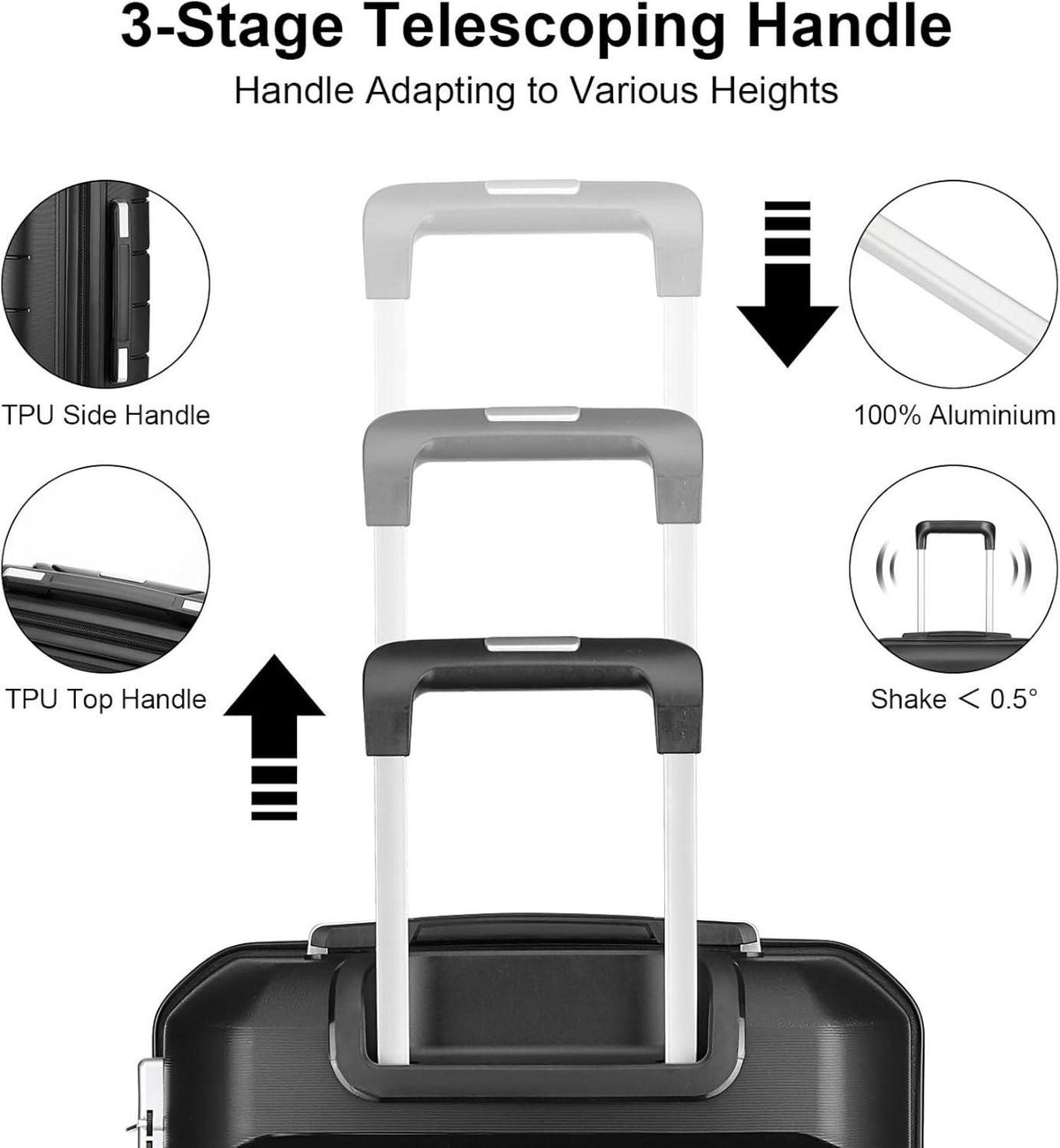 Sea Choice Reisekoffer 66cm Schwarz Trolley 4-Rollen TSA Handgepäck