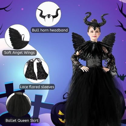 Maleficent Kostüm für Mädchen mit Flügeln und Hörnern