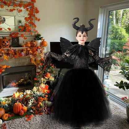 Maleficent Kostüm für Mädchen mit Flügeln und Hörnern