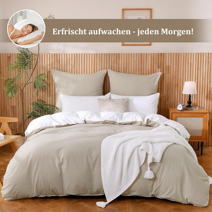 2er Set Kissenbezüge 40x80 cm Beige Grau aus 100% Baumwolle
