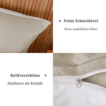 Kissenbezug 40x80 Beige Grau 2er Set 100% Baumwolle Leinen Textur