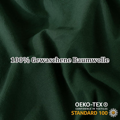 Kissenbezug 40x80 Dunkelgrün 2er Set Leinen Baumwolle Bio Oeko-Tex