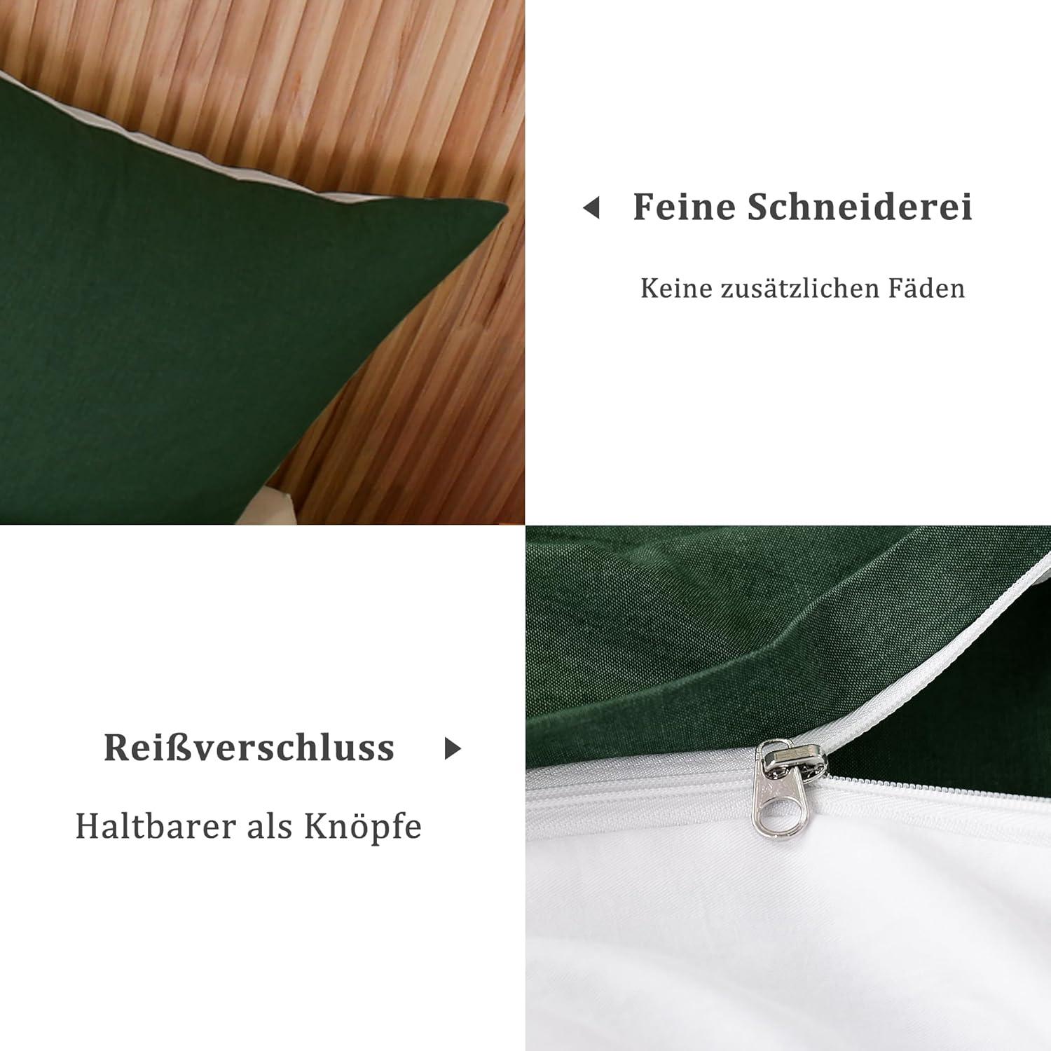 Kissenbezug 2er Set 40x80 Dunkelgrün Leinentextur ÖkoTex & Allergiker