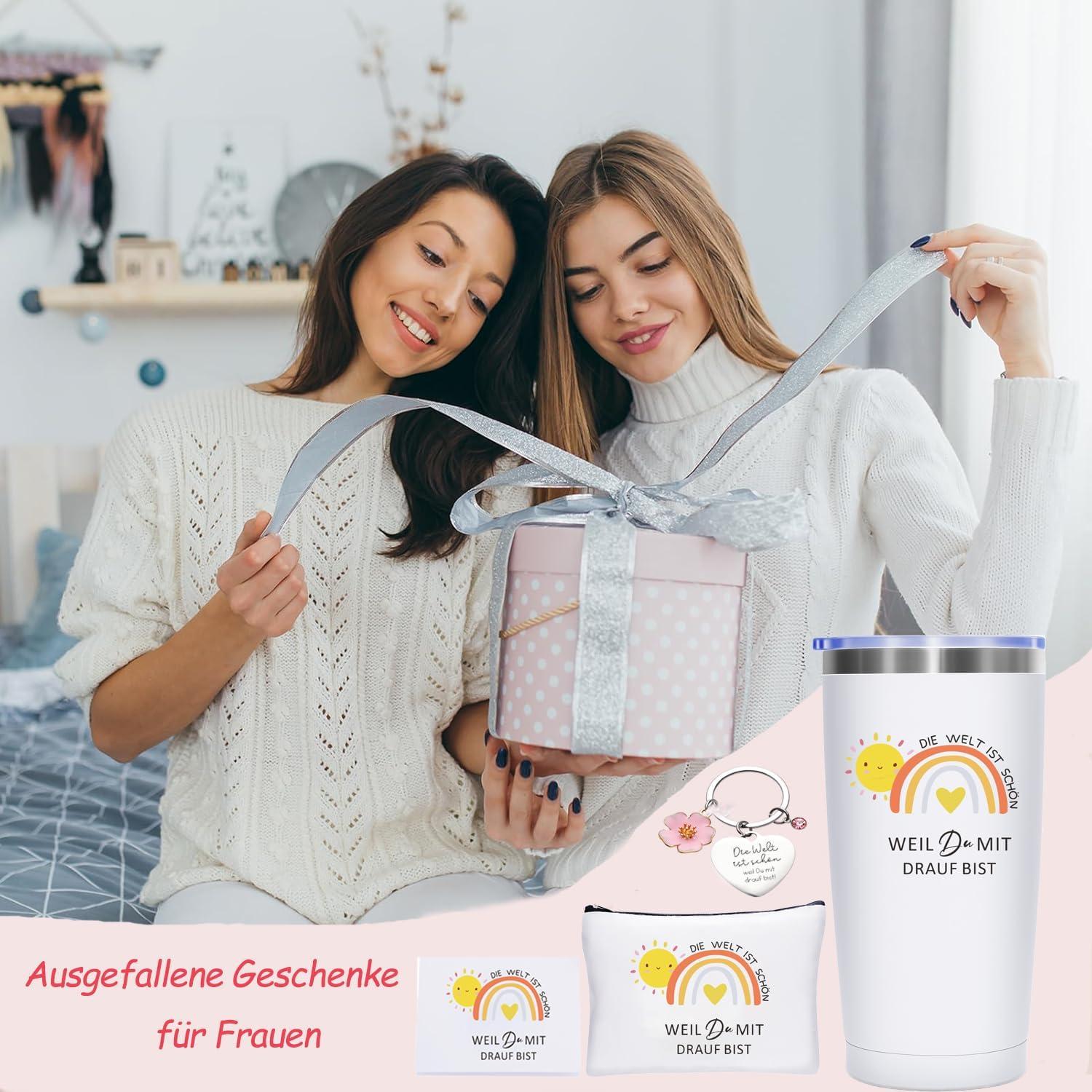 Geburtstagsgeschenk Frauen Edelstahl Thermobecher Set Make-up Tasche