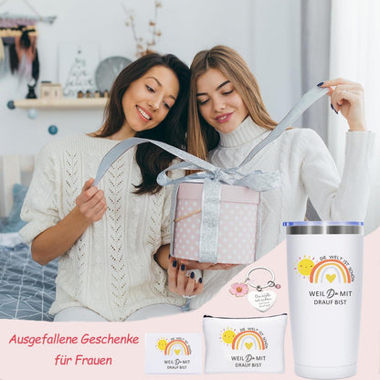 Geburtstagsgeschenk Frauen Edelstahl Thermobecher Set Make-up Tasche