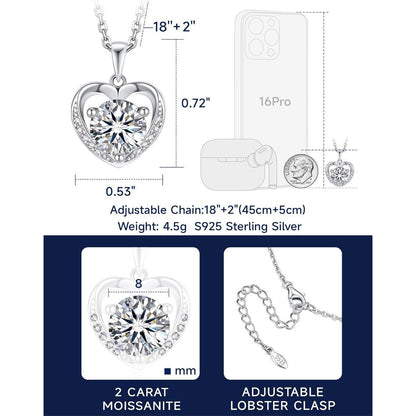 Silberkette Damen 925 mit Herzanhänger & 2 Karat Moissanite