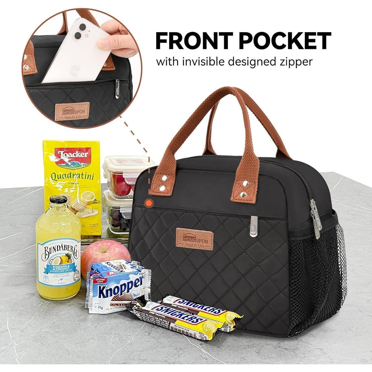 Lunchtasche isoliert für Damen & Herren – Lunchbag Kühltasche Schwarz