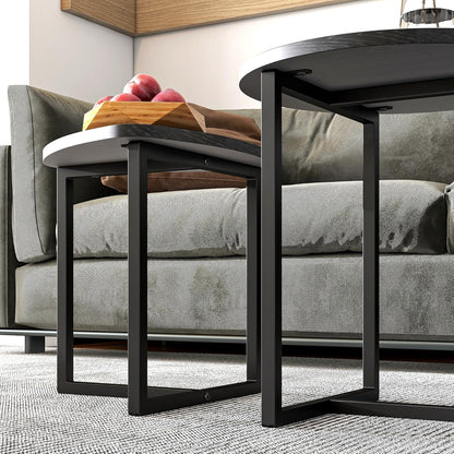 Couchtisch 2er Set Rund Holz Metall Schwarz Industriellen Design