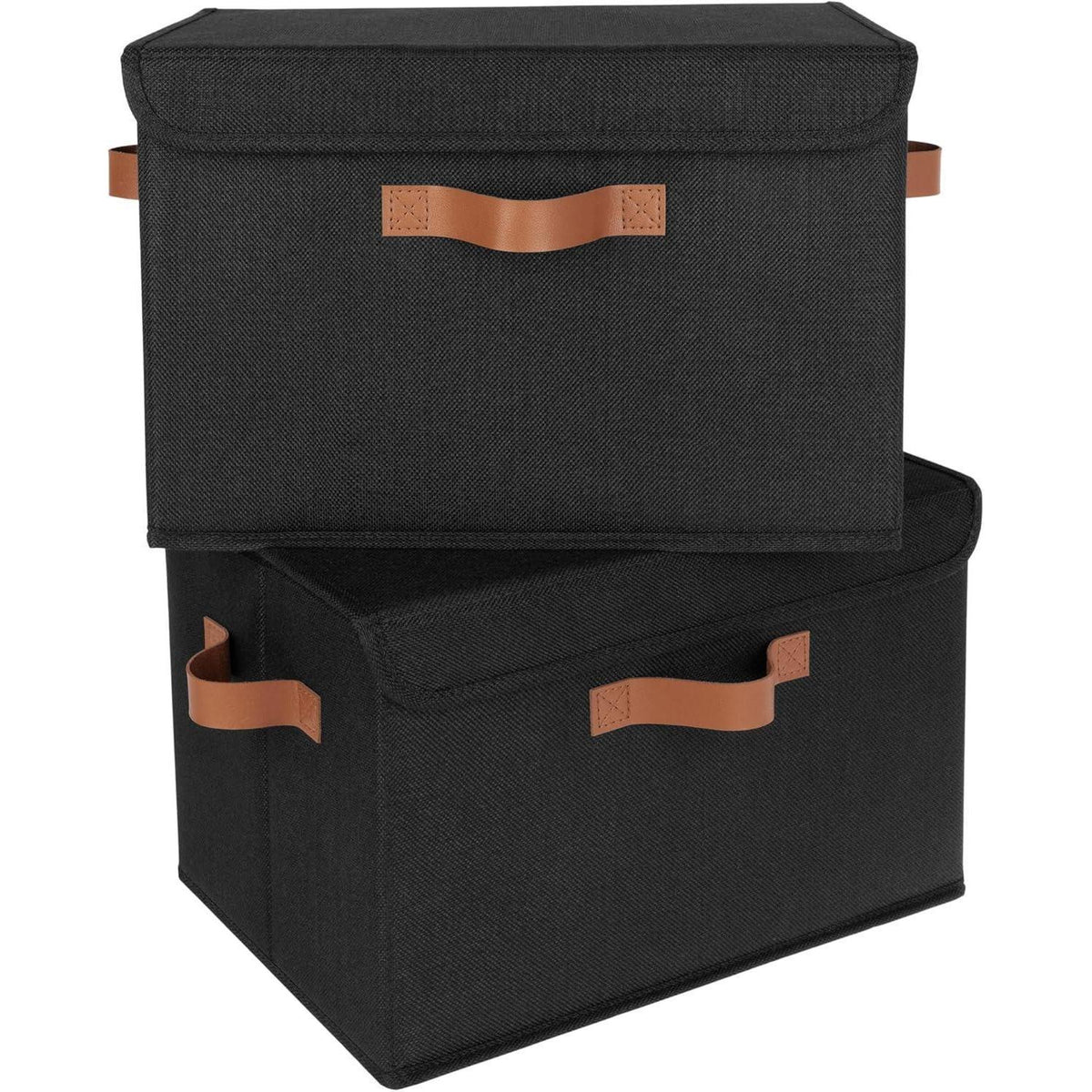 Aufbewahrungsboxen mit Deckel, 2er Set, faltbar, groß, schwarz